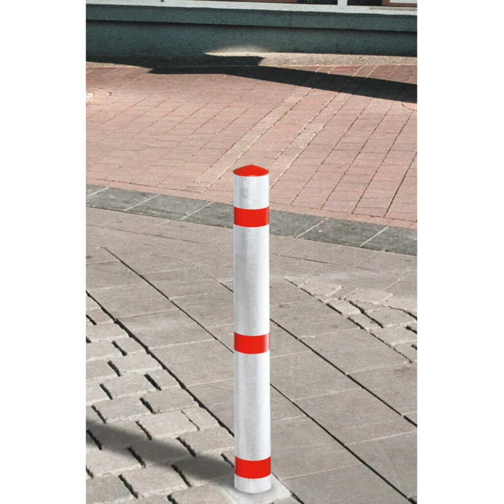 Productafbeelding nr. 1: Afzetpaal van aluminium, uitneembaar, ronde buis Ø 76 mm met brandweerdriehoek, rood