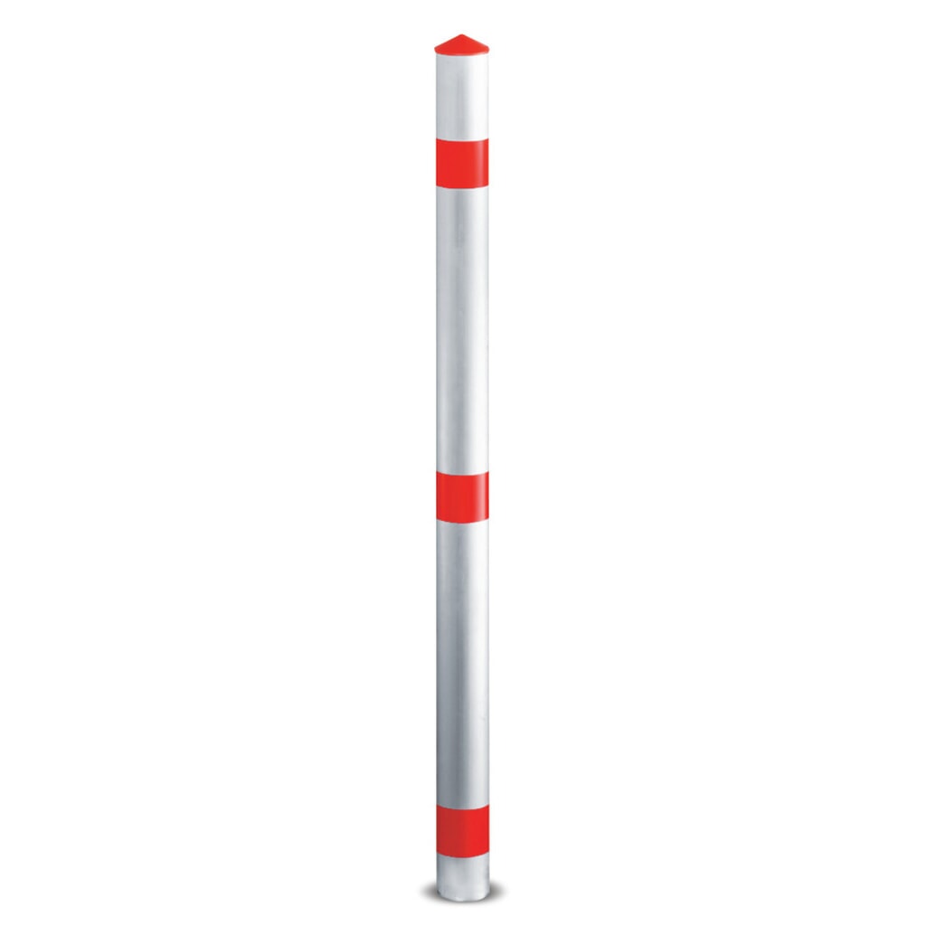 Afzetpaal van staal, uitneembaar, ronde buis Ø 76 mm met grondbuis, rood/wit Product afbeelding: Afzetpaal van staal, uitneembaar, ronde buis Ø 76 mm met grondbuis, rood/wit