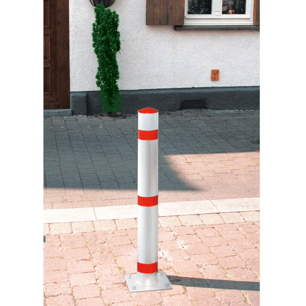 Product afbeelding: Afzetpaal van staal, uitneembaar, ronde buis Ø 76 mm met brandweerdriehoek, rood