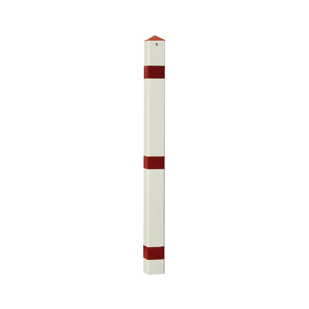 Product afbeelding: Afzetpaal van staal, neerklapbaar, vierkant 70x70 mm voor keilboutbevestiging + brandweerdriehoek, rood/wit