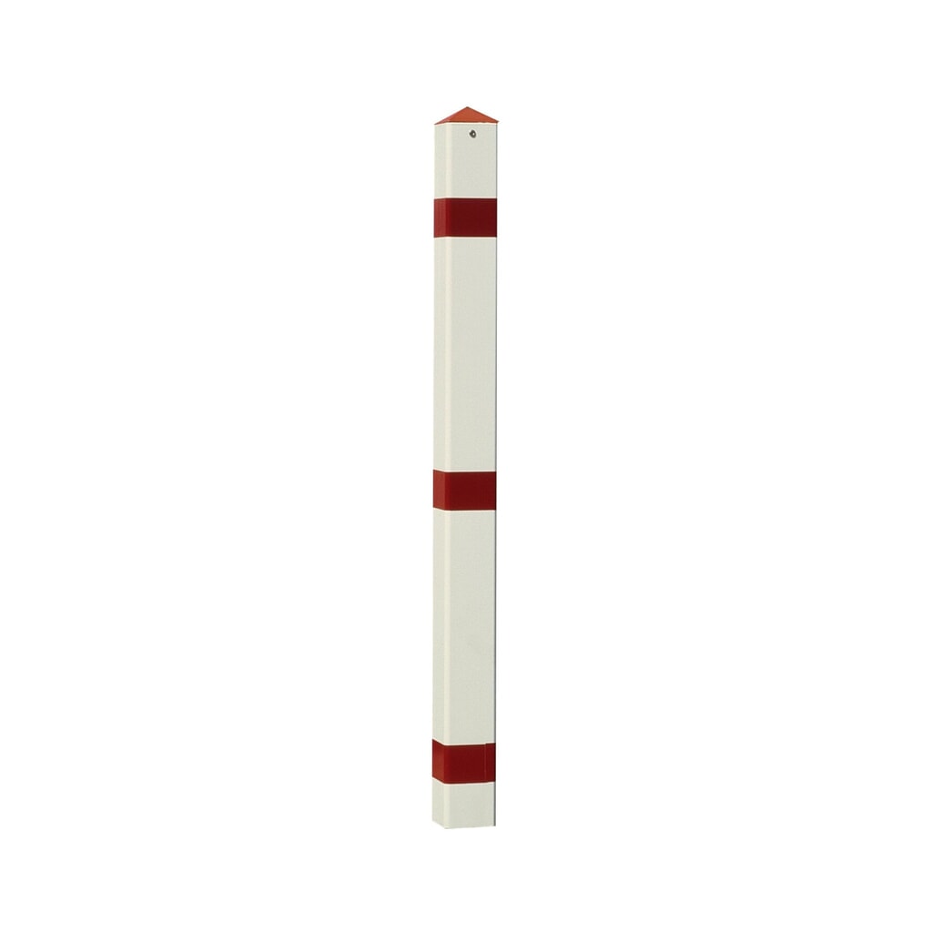 Afzetpaal van staal, uitneembaar, vierkant 70x70mm met grondbuis, rood/wit Product afbeelding: Afzetpaal van staal, uitneembaar, vierkant 70x70mm met grondbuis, rood/wit