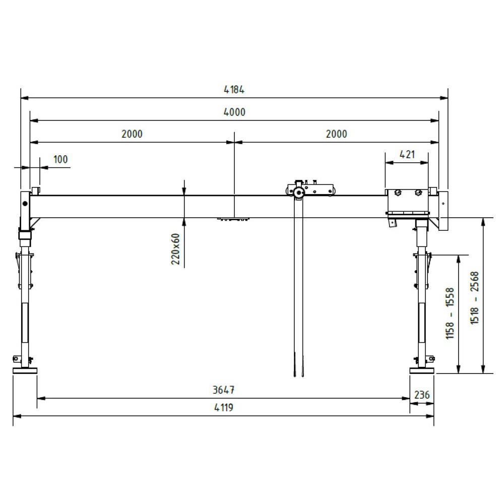 Productafbeelding nr. 6: SCHILLING aluminium portaalkraan met deelbare dubbele traverse, inhaakpunt 1.785-2.835 mm, lengte 4.000 mm, draagvermogen 1.000 kg