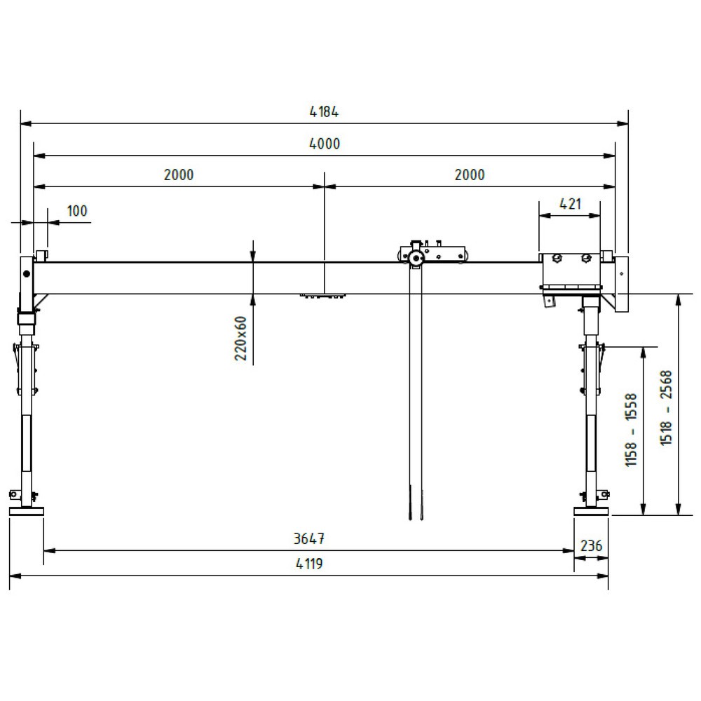 Productafbeelding nr. 6: SCHILLING aluminium portaalkraan met deelbare dubbele traverse, inhaakpunt 1.785-2.835 mm, lengte 4.000 mm, draagvermogen 1.500 kg