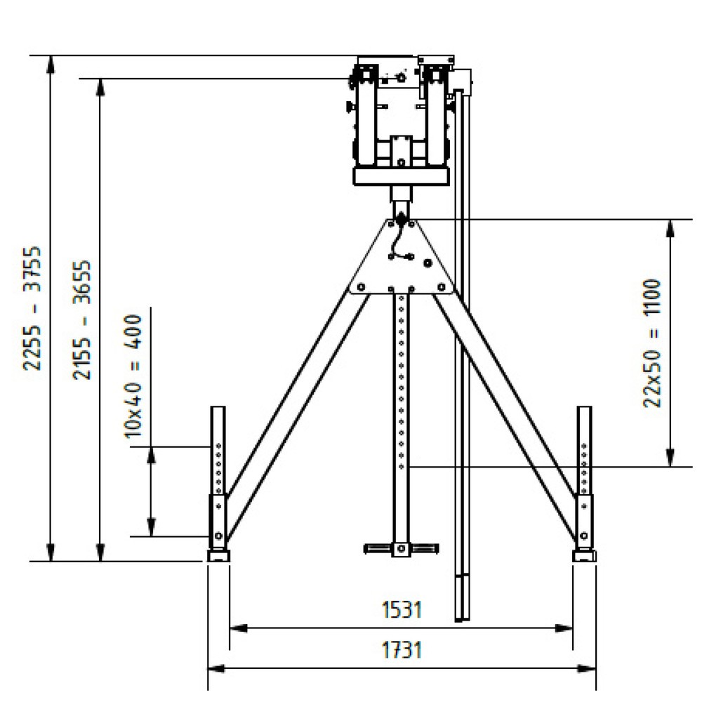 Productafbeelding nr. 7: SCHILLING aluminium portaalkraan met deelbare dubbele traverse, inhaakpunt 2.155-3.655 mm, lengte 4.000 mm, draagvermogen 1.000 kg