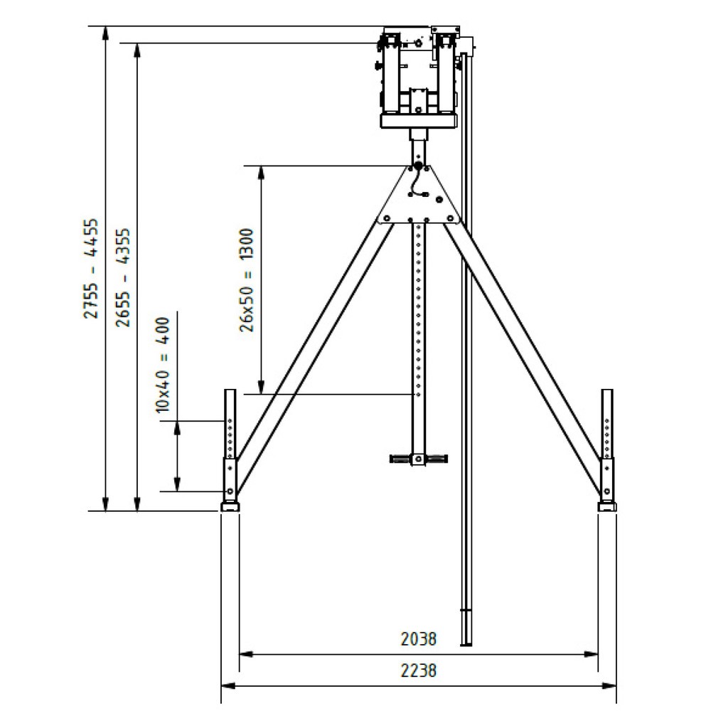 Productafbeelding nr. 7: SCHILLING aluminium portaalkraan met deelbare dubbele traverse, inhaakpunt 2.655-4.355 mm, lengte 4.000 mm, draagvermogen 1.500 kg