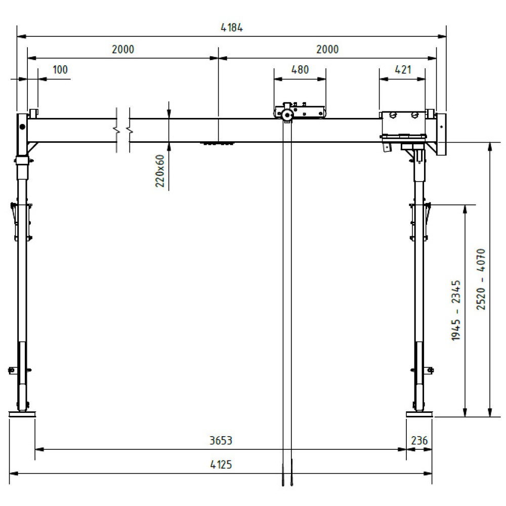Productafbeelding nr. 6: SCHILLING aluminium portaalkraan met deelbare dubbele traverse, inhaakpunt 2.786-4.336 mm, lengte 4.000 mm, draagvermogen 2.000 kg