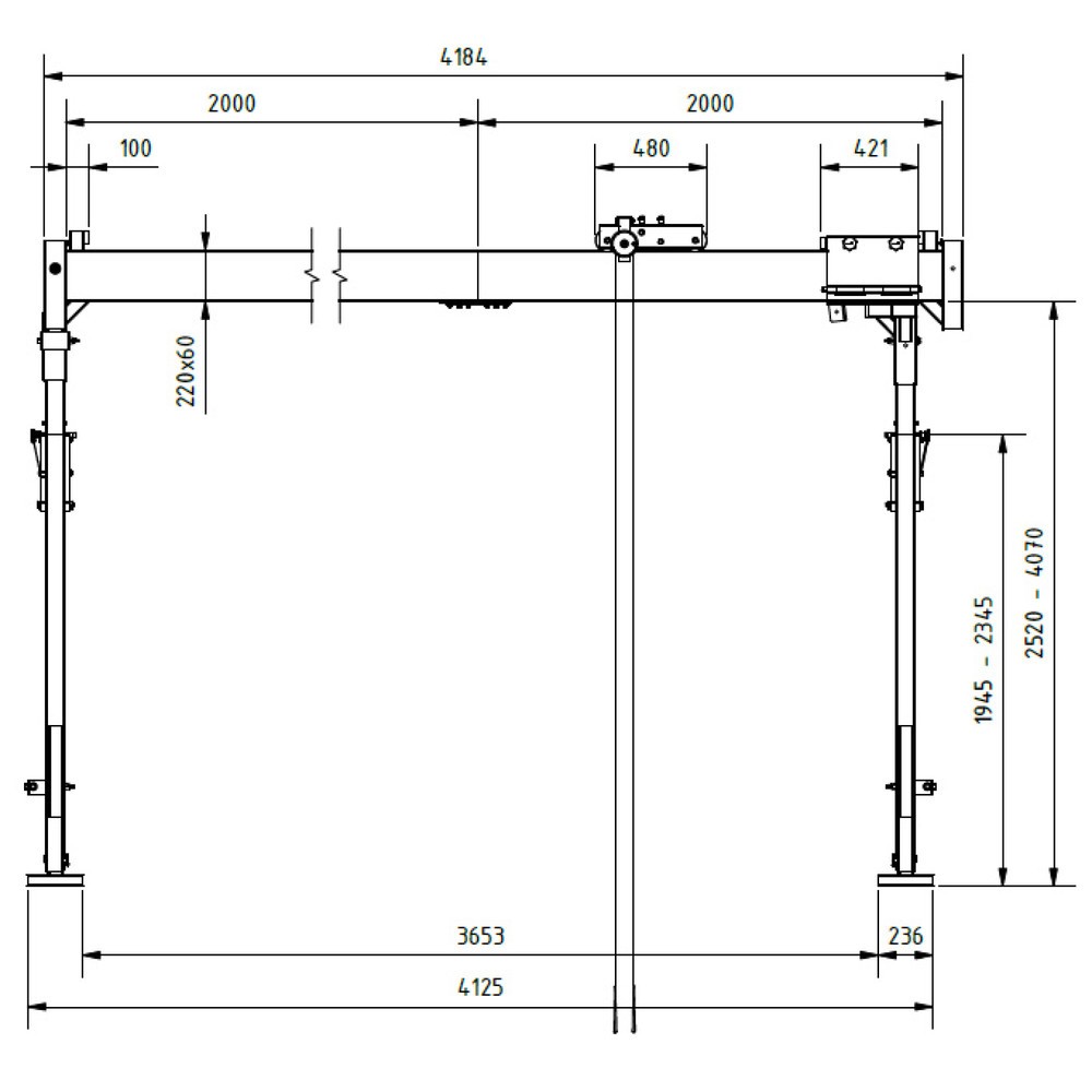 Productafbeelding nr. 6: SCHILLING aluminium portaalkraan met deelbare dubbele traverse, inhaakpunt 2.786-4.336 mm, lengte 4.000 mm, draagvermogen 3.000 kg