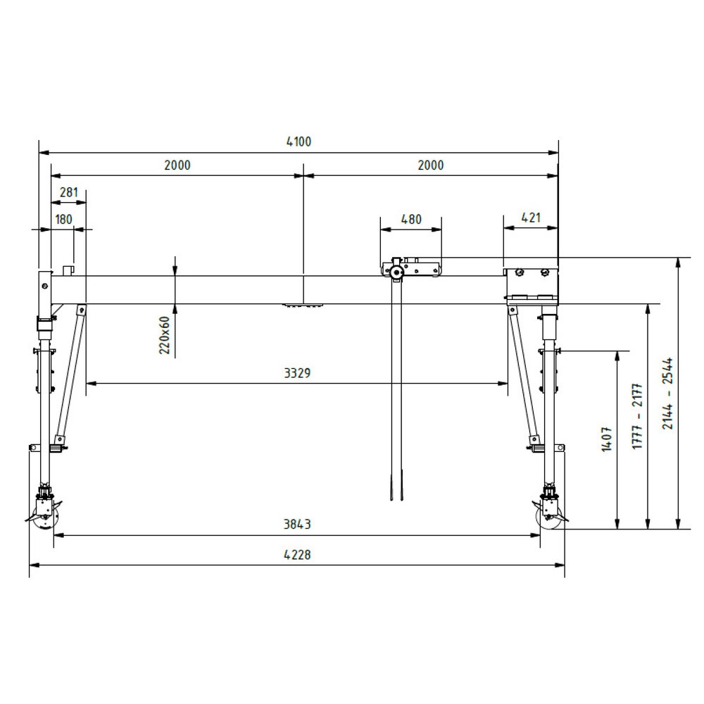 Productafbeelding nr. 8: SCHILLING aluminium portaalkraan met deelbare dubbele traverse, verrijdbaar, inhaakpunt 2.044-2.444 mm, lengte 4.000 mm, draagvermogen 1.000 kg