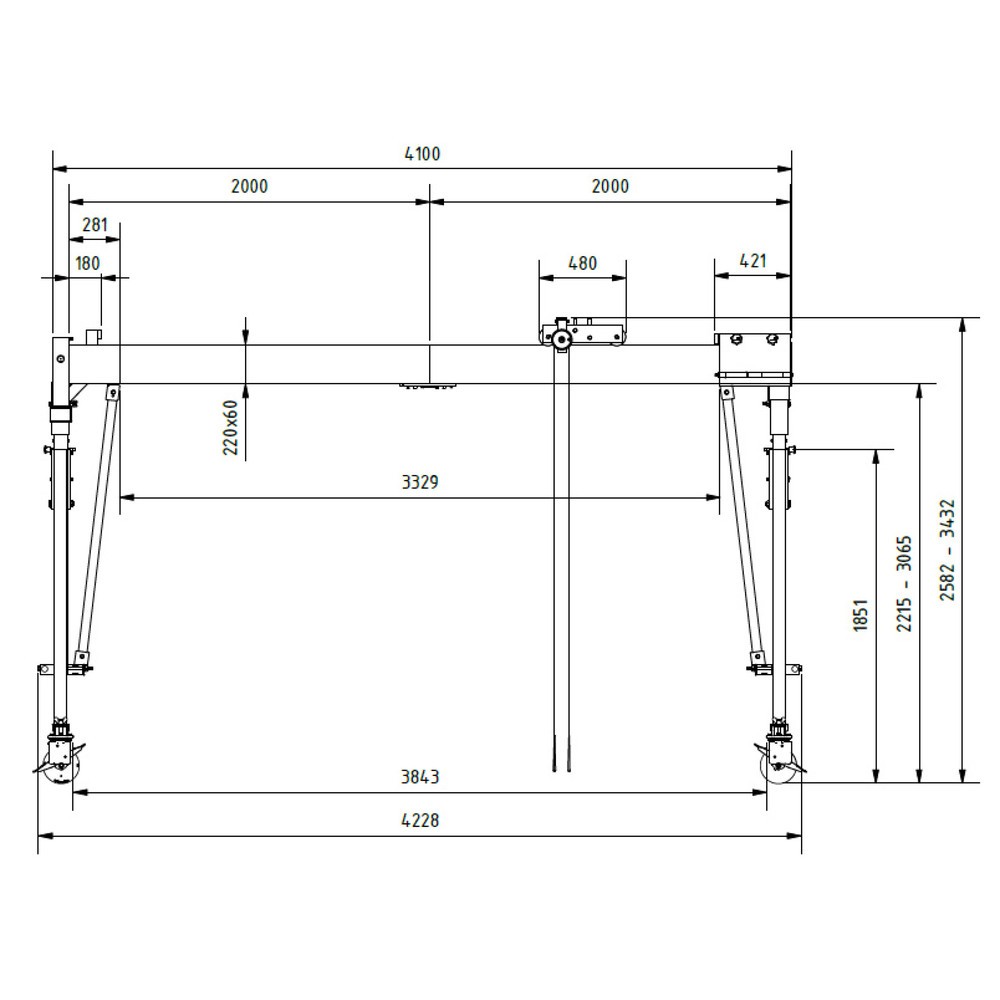 Productafbeelding nr. 7: SCHILLING aluminium portaalkraan met deelbare dubbele traverse, verrijdbaar, inhaakpunt 2.482-3.332 mm, lengte 4.000 mm, draagvermogen 1.000 kg
