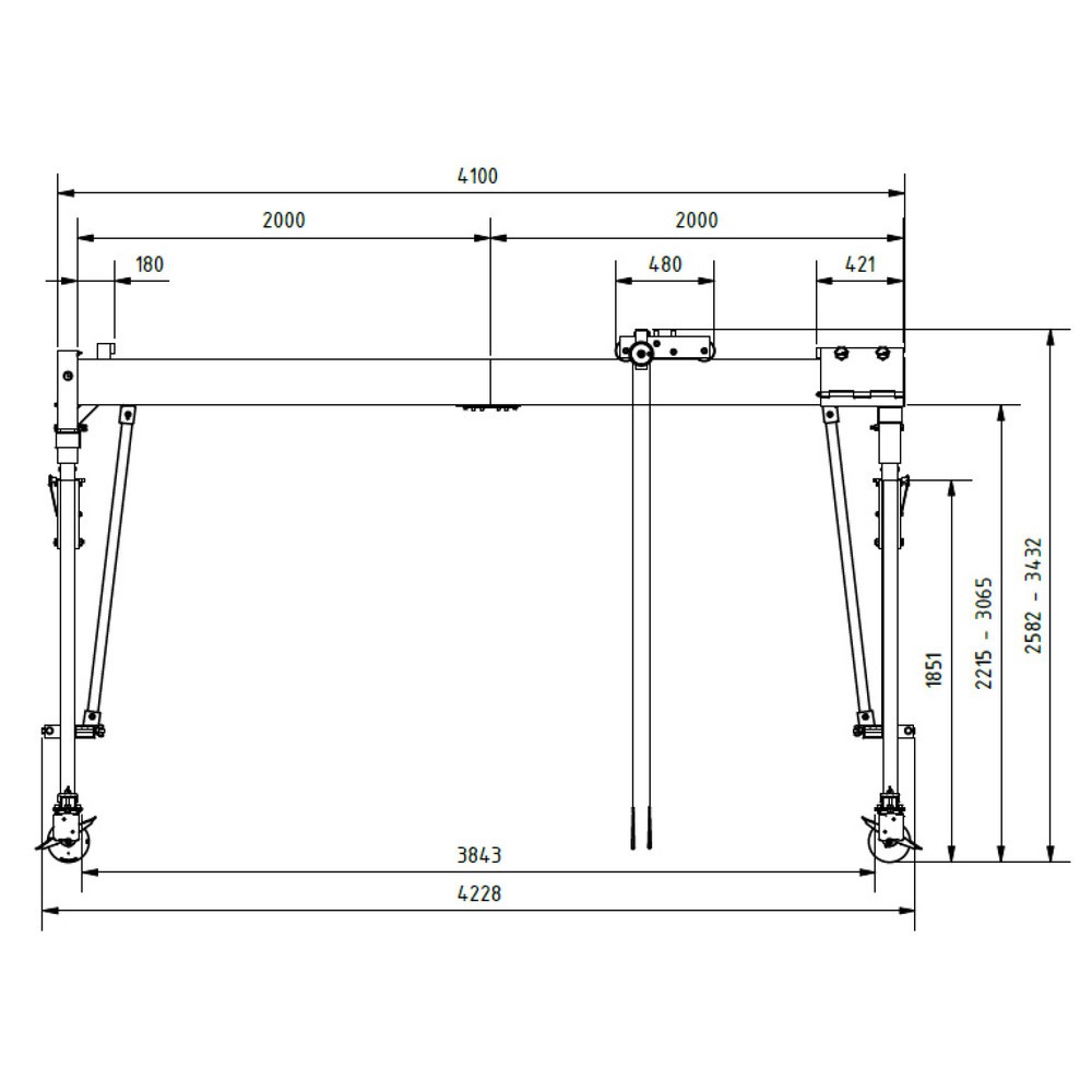 Productafbeelding nr. 7: SCHILLING aluminium portaalkraan met deelbare dubbele traverse, verrijdbaar, inhaakpunt 2.482-3.332 mm, lengte 4.000 mm, draagvermogen 1.500 kg