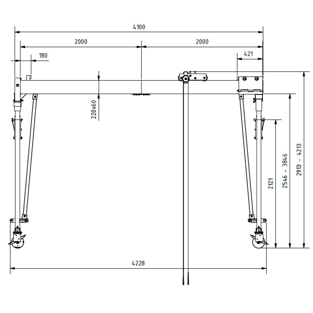 Productafbeelding nr. 7: SCHILLING aluminium portaalkraan met deelbare dubbele traverse, verrijdbaar, inhaakpunt 2.813-4.113 mm, lengte 4.000 mm, draagvermogen 1.500 kg
