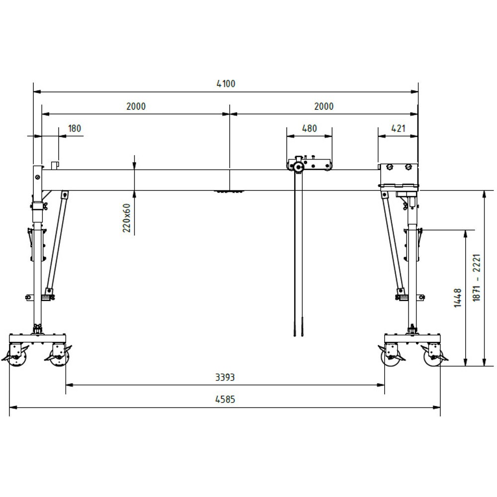 Productafbeelding nr. 7: SCHILLING aluminium portaalkraan met deelbare dubbele traverse, verrijdbaar, inhaakpunt 2.138-2.488 mm, lengte 4.000 mm, draagvermogen 2.000 kg