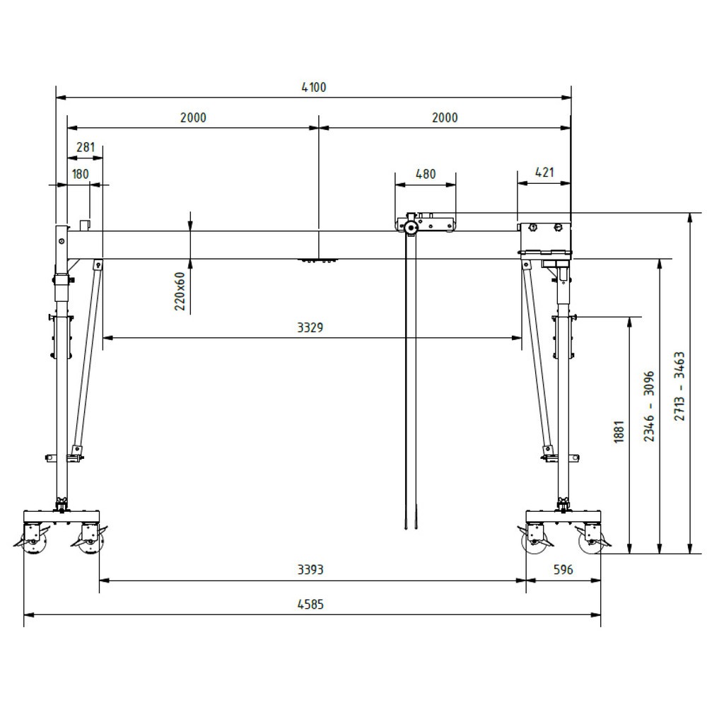 Productafbeelding nr. 7: SCHILLING aluminium portaalkraan met deelbare dubbele traverse, verrijdbaar, inhaakpunt 2.613-3.363 mm, lengte 4.000 mm, draagvermogen 3.000 kg