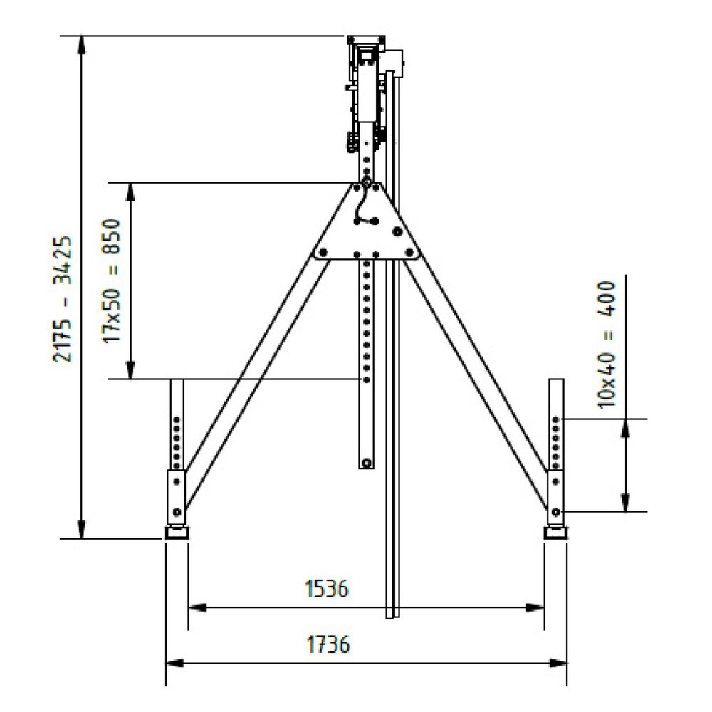 Productafbeelding nr. 4: Aluminium portaalkraan met scheidbare steun, bevestigingspunt 1.730-2.980 mm, lengte 4.000 mm, laadcapaciteit 1.500 kg