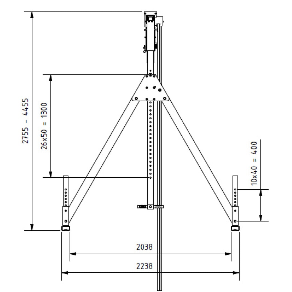 Productafbeelding nr. 3: Aluminium portaalkraan met scheidbare steun, bevestigingspunt 2.310-4.010 mm, lengte 4.000 mm, laadcapaciteit 1.500 kg