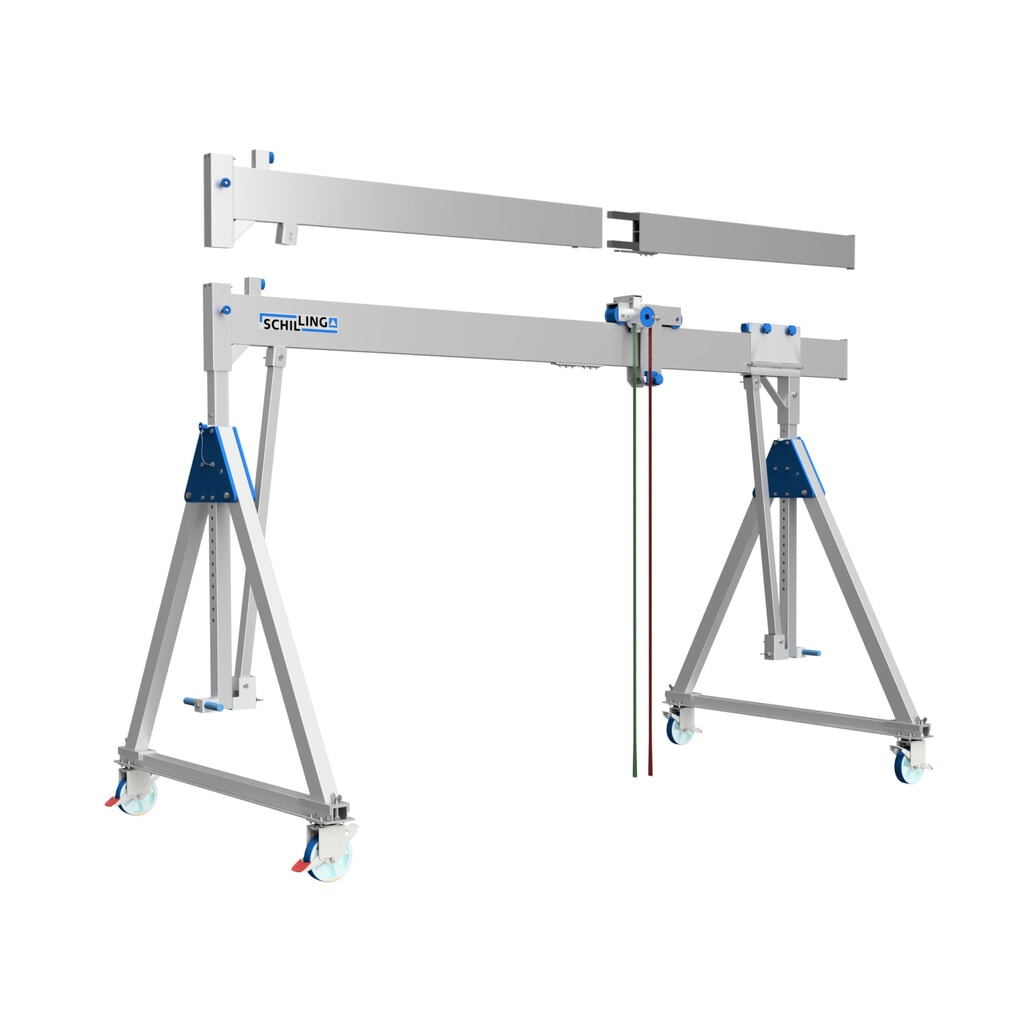 Product afbeelding: Aluminium portaalkraan met scheidbare drager, beweegbaar, bevestigingspunt 1.699-2.099 mm, lengte 4.000 mm, laadcapaciteit 1.000 kg