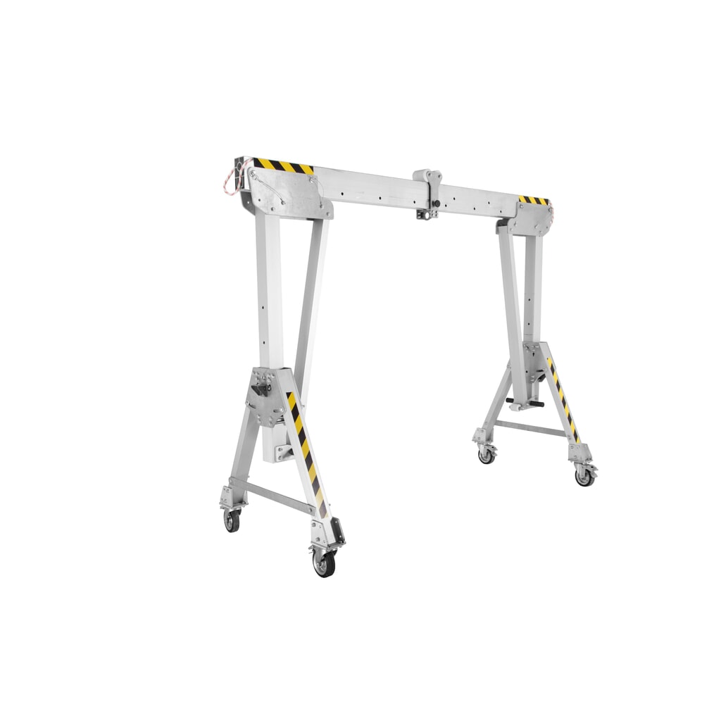 Aluminium portaalkraan PLANETA RAPK, incl. rateltakel, verrijdbaar, lengte 2000 mm, draagvermogen 3500 kg, grootte S Product afbeelding: Aluminium portaalkraan PLANETA RAPK, incl. rateltakel, verrijdbaar, lengte 2000 mm, draagvermogen 3500 kg, grootte S
