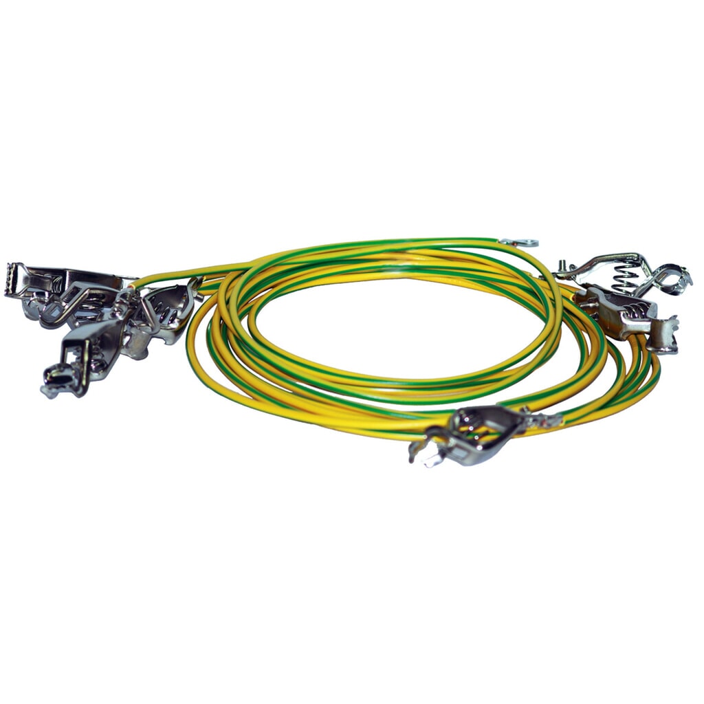 Antistatische set, 4 potentiaalvereffeningskabels met veerclip Product afbeelding: Antistatische set, 4 potentiaalvereffeningskabels met veerclip