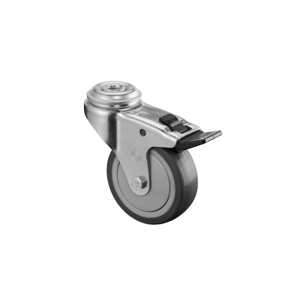 Apparaatwiel TPE, zwenkwiel met parkeerrem, kogellager, boutgat, Ø x breedte 100 x 24 mm, draagvermogen 70 kg