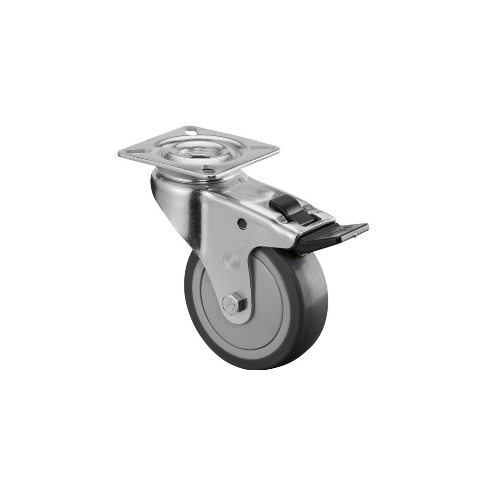 Product afbeelding: Apparaatwiel TPE, zwenkwiel met parkeerrem, kogellager, plaat, Ø x breedte 75 x 25 mm, draagvermogen 60 kg