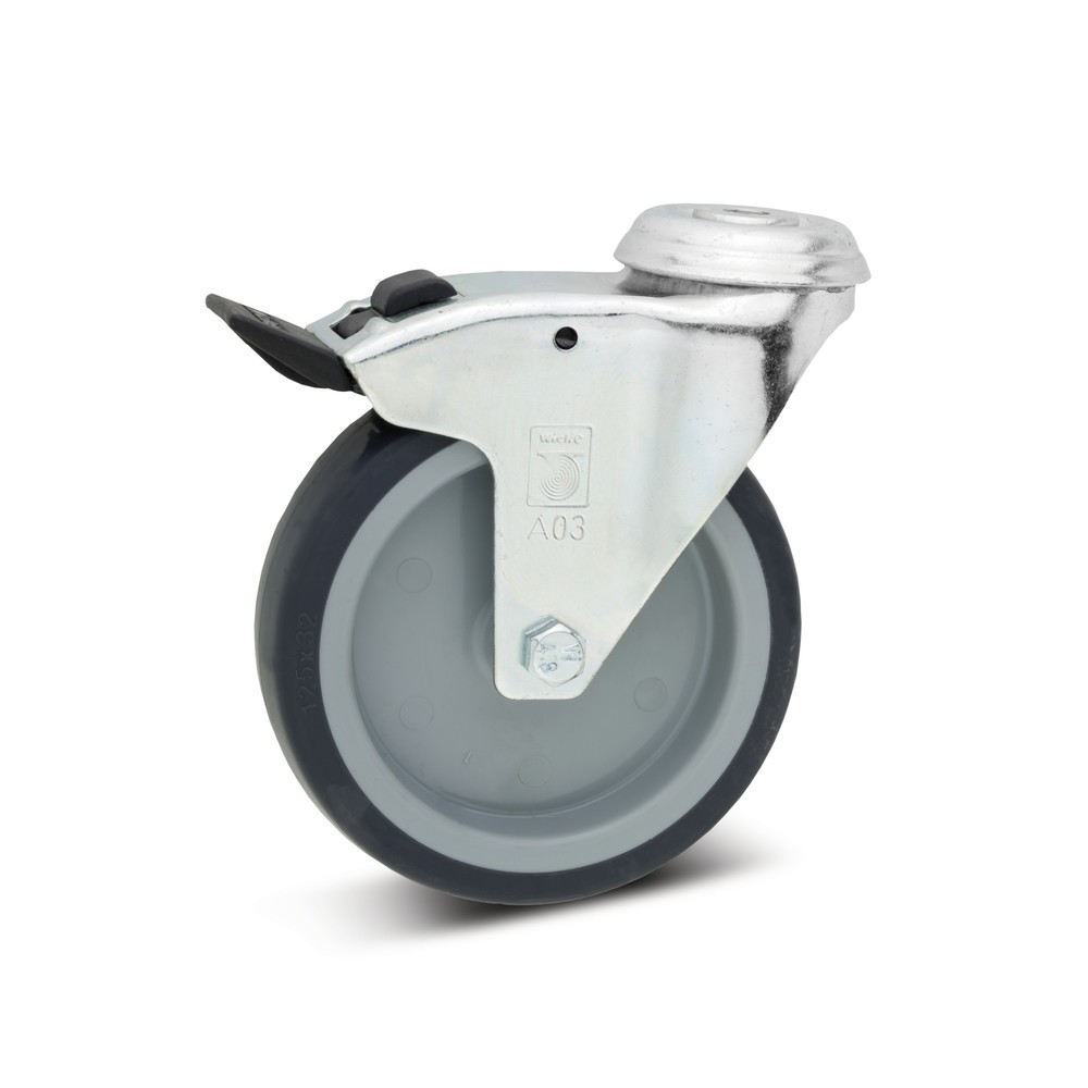 Product afbeelding: Apparaatwiel Wicke TPU, zwenkwiel, glijlager, incl. vastzetrem, met boutgat, Ø x breedte 75 x 30 mm, cap. 75 kg