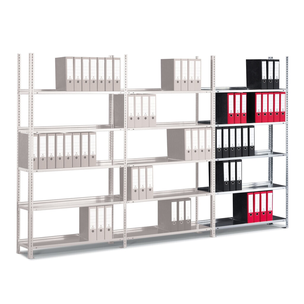 Archiefstelling META, AV, eenzijdig, zonder afdekbord, verzinkt, hxbxd 1.850 x 750 x 300 mm Product afbeelding: Archiefstelling META, AV, eenzijdig, zonder afdekbord, verzinkt, hxbxd 1.850 x 750 x 300 mm