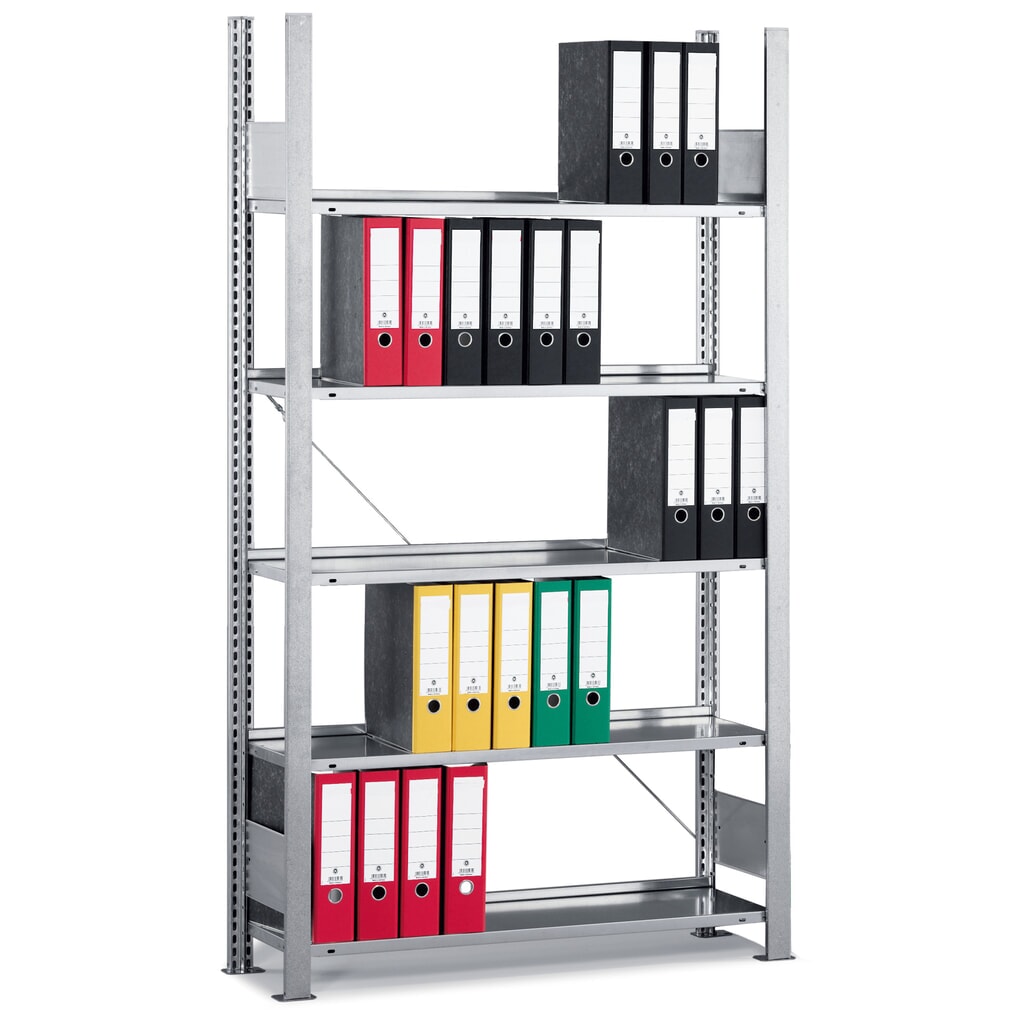 Archiefstelling META, BV, eenzijdig, zonder afdekbord, FL 80 kg, verzinkt, hxbxd 1.850 x 750 x 300 mm Product afbeelding: Archiefstelling META, BV, eenzijdig, zonder afdekbord, FL 80 kg, verzinkt, hxbxd 1.850 x 750 x 300 mm