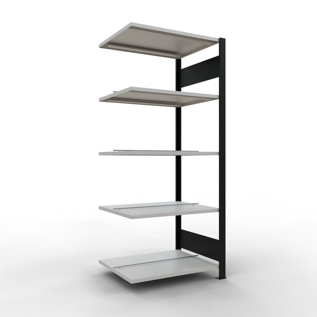 Archiefstelling SCHULTE AV, dubbelzijdig, met middenaanslagen, VL 150 kg, zwart, hxbxd 1.800 x 750 x 600 mm Product afbeelding: Archiefstelling SCHULTE AV, dubbelzijdig, met middenaanslagen, VL 150 kg, zwart, hxbxd 1.800 x 750 x 600 mm