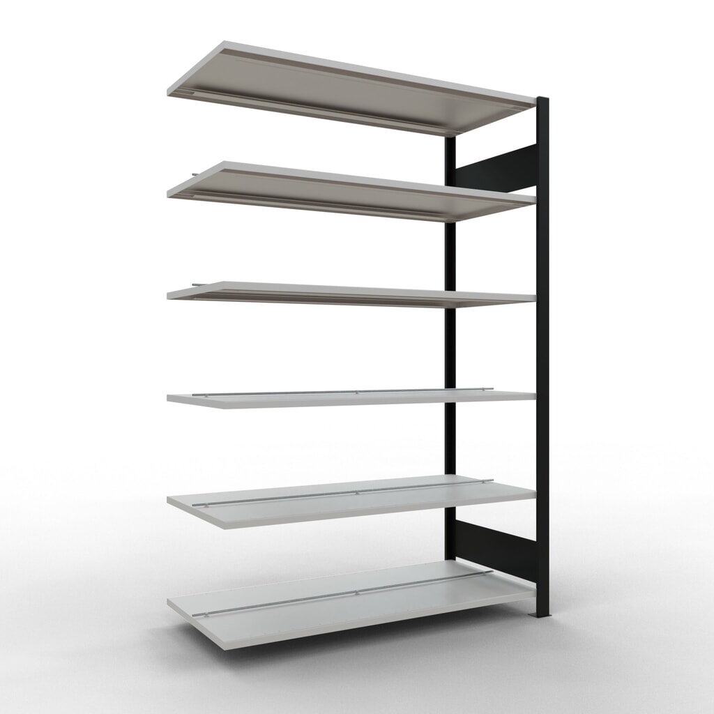 Archiefstelling SCHULTE AV, dubbelzijdig, met middenaanslagen, VL 150 kg, zwart, hxbxd 2.000 x 1.300 x 600 mm Product afbeelding: Archiefstelling SCHULTE AV, dubbelzijdig, met middenaanslagen, VL 150 kg, zwart, hxbxd 2.000 x 1.300 x 600 mm