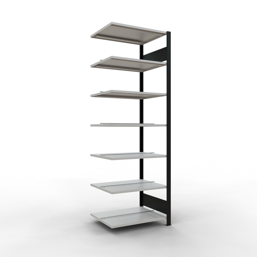 Archiefstelling SCHULTE AV, dubbelzijdig, met middenaanslagen, VL 150 kg, zwart, hxbxd 2.300 x 750 x 600 mm Product afbeelding: Archiefstelling SCHULTE AV, dubbelzijdig, met middenaanslagen, VL 150 kg, zwart, hxbxd 2.300 x 750 x 600 mm