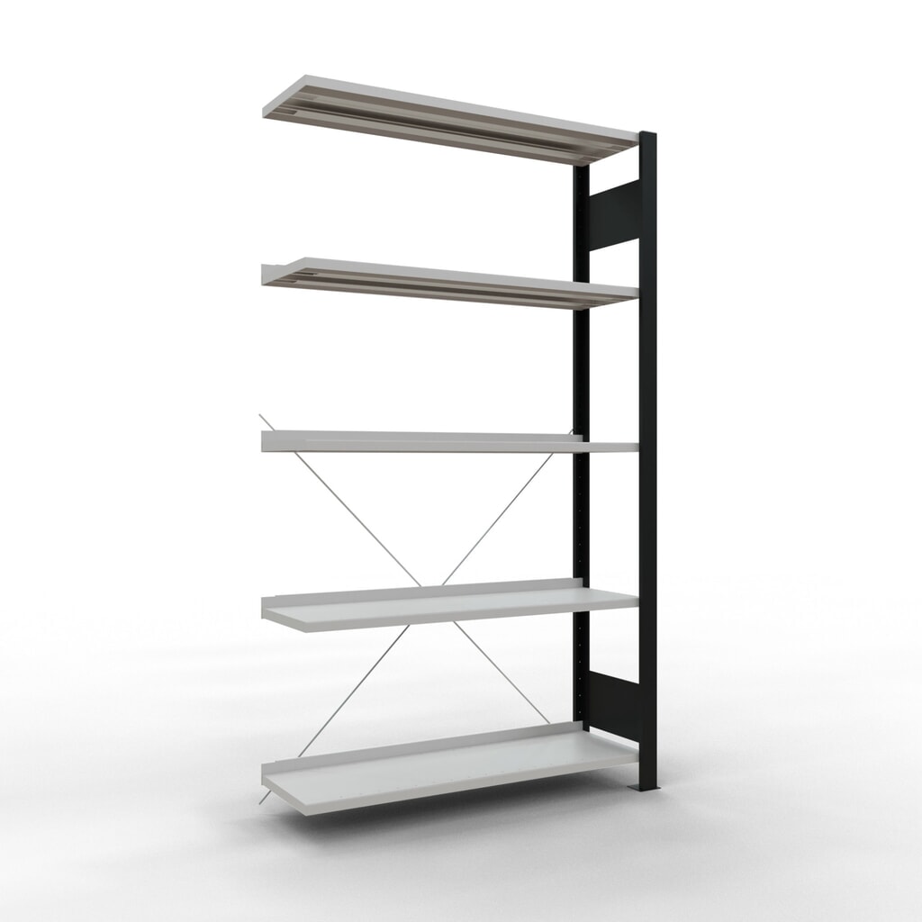 Archiefstelling SCHULTE AV, eenzijdig, met eindaanslagen, VL 85 kg, zwart, hxbxd 1.800 x 1.000 x 300 mm Product afbeelding: Archiefstelling SCHULTE AV, eenzijdig, met eindaanslagen, VL 85 kg, zwart, hxbxd 1.800 x 1.000 x 300 mm
