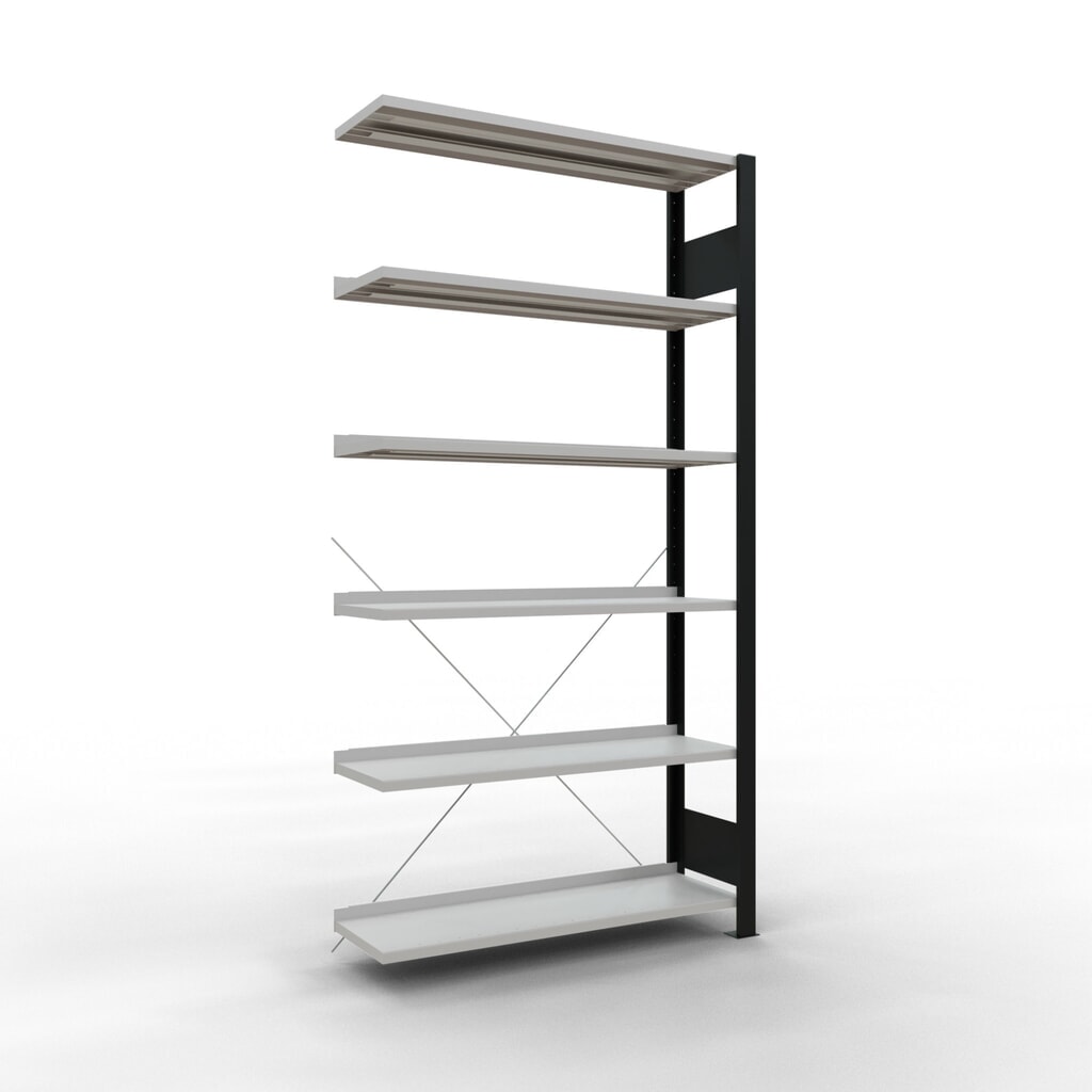 Archiefstelling SCHULTE AV, eenzijdig, met eindaanslagen, VL 85 kg, zwart, hxbxd 2.000 x 1.000 x 300 mm Product afbeelding: Archiefstelling SCHULTE AV, eenzijdig, met eindaanslagen, VL 85 kg, zwart, hxbxd 2.000 x 1.000 x 300 mm