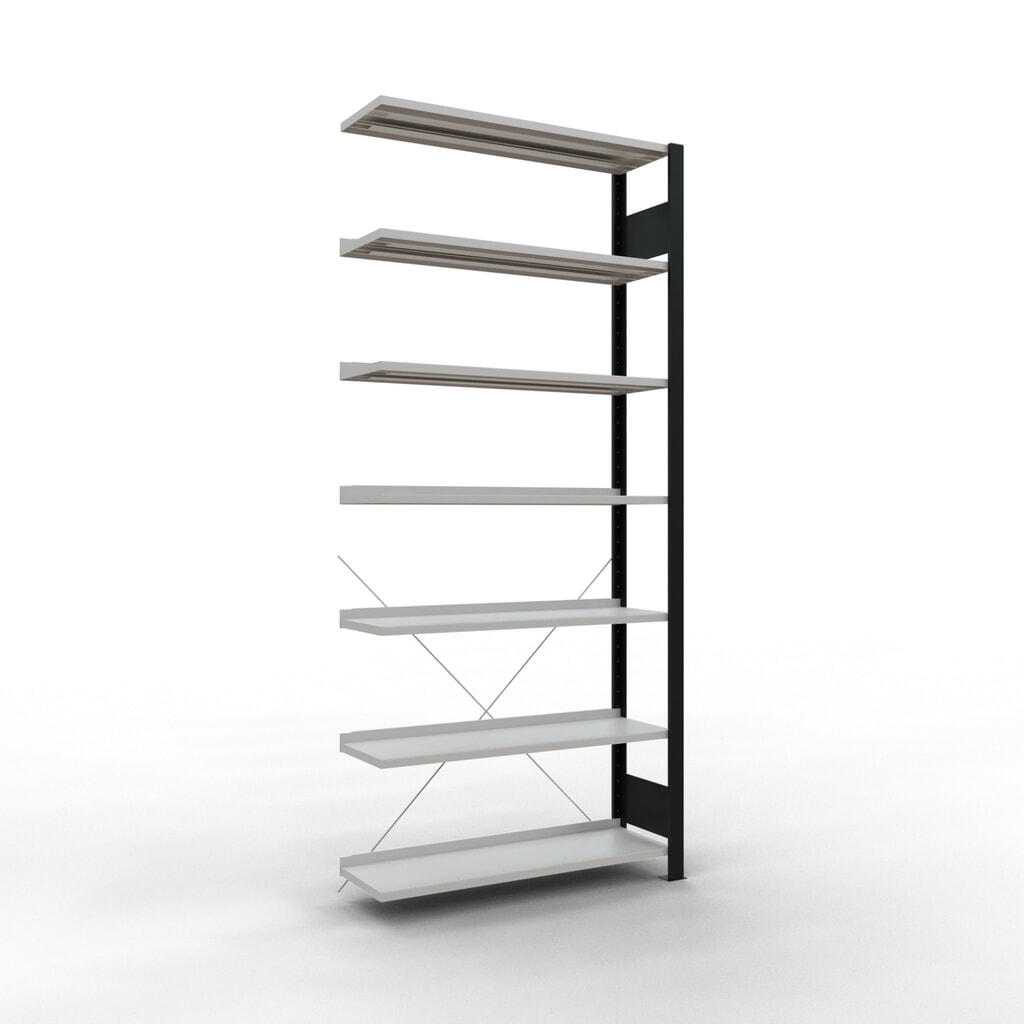 Archiefstelling SCHULTE AV, eenzijdig, met eindaanslagen, VL 85 kg, zwart, hxbxd 2.300 x 1.000 x 300 mm Product afbeelding: Archiefstelling SCHULTE AV, eenzijdig, met eindaanslagen, VL 85 kg, zwart, hxbxd 2.300 x 1.000 x 300 mm