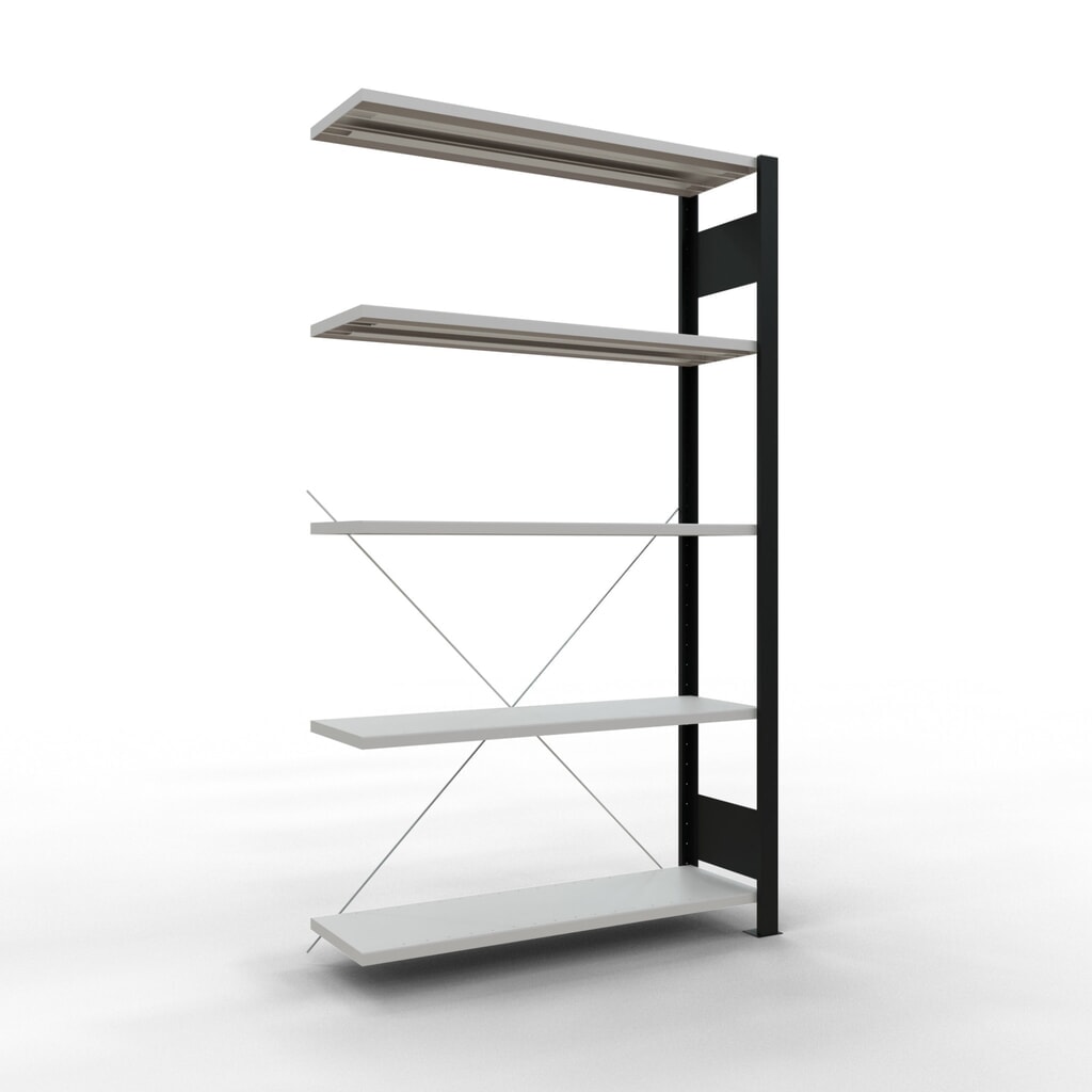 Archiefstelling SCHULTE AV, eenzijdig, zonder eindaanslagen, VL 85 kg, zwart, hxbxd 1.800 x 1.000 x 300 mm Product afbeelding: Archiefstelling SCHULTE AV, eenzijdig, zonder eindaanslagen, VL 85 kg, zwart, hxbxd 1.800 x 1.000 x 300 mm