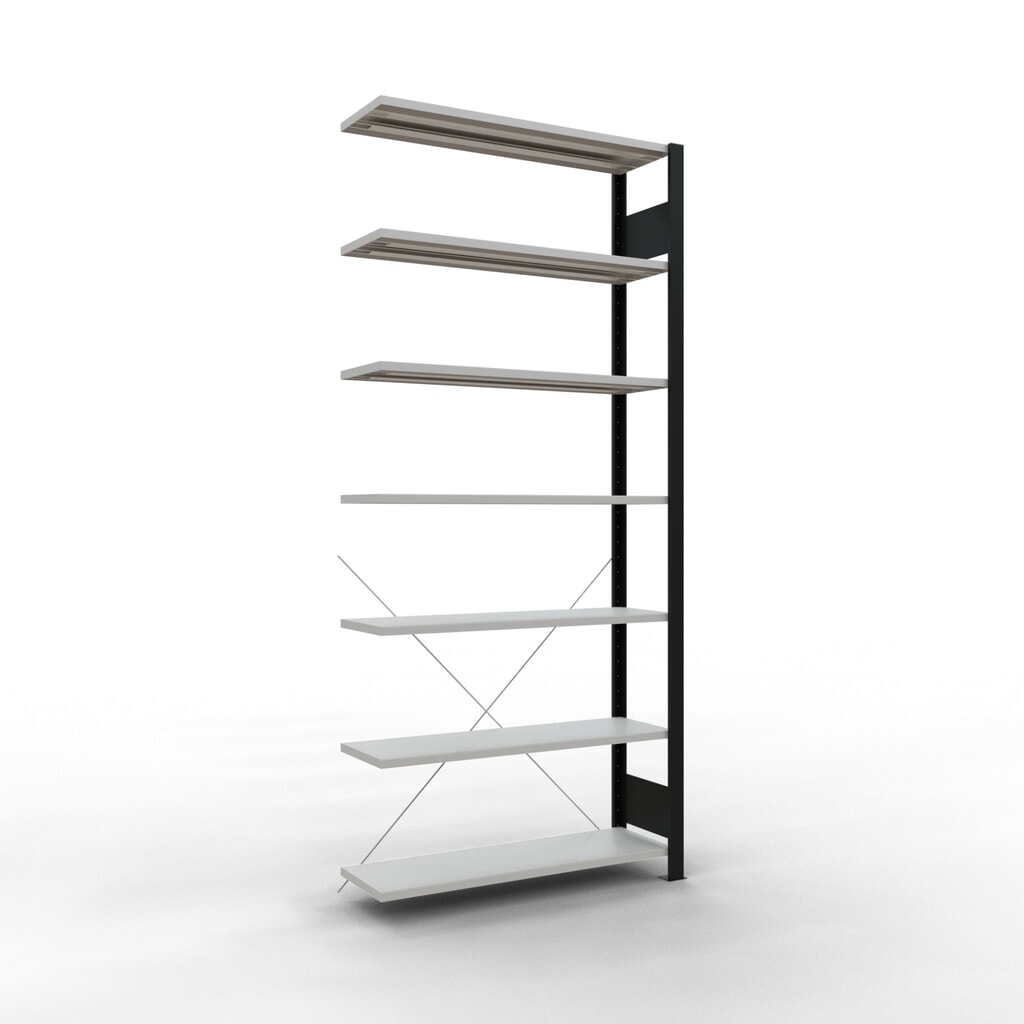 Archiefstelling SCHULTE AV, eenzijdig, zonder eindaanslagen, VL 85 kg, zwart, hxbxd 2.300 x 1.000 x 300 mm Product afbeelding: Archiefstelling SCHULTE AV, eenzijdig, zonder eindaanslagen, VL 85 kg, zwart, hxbxd 2.300 x 1.000 x 300 mm