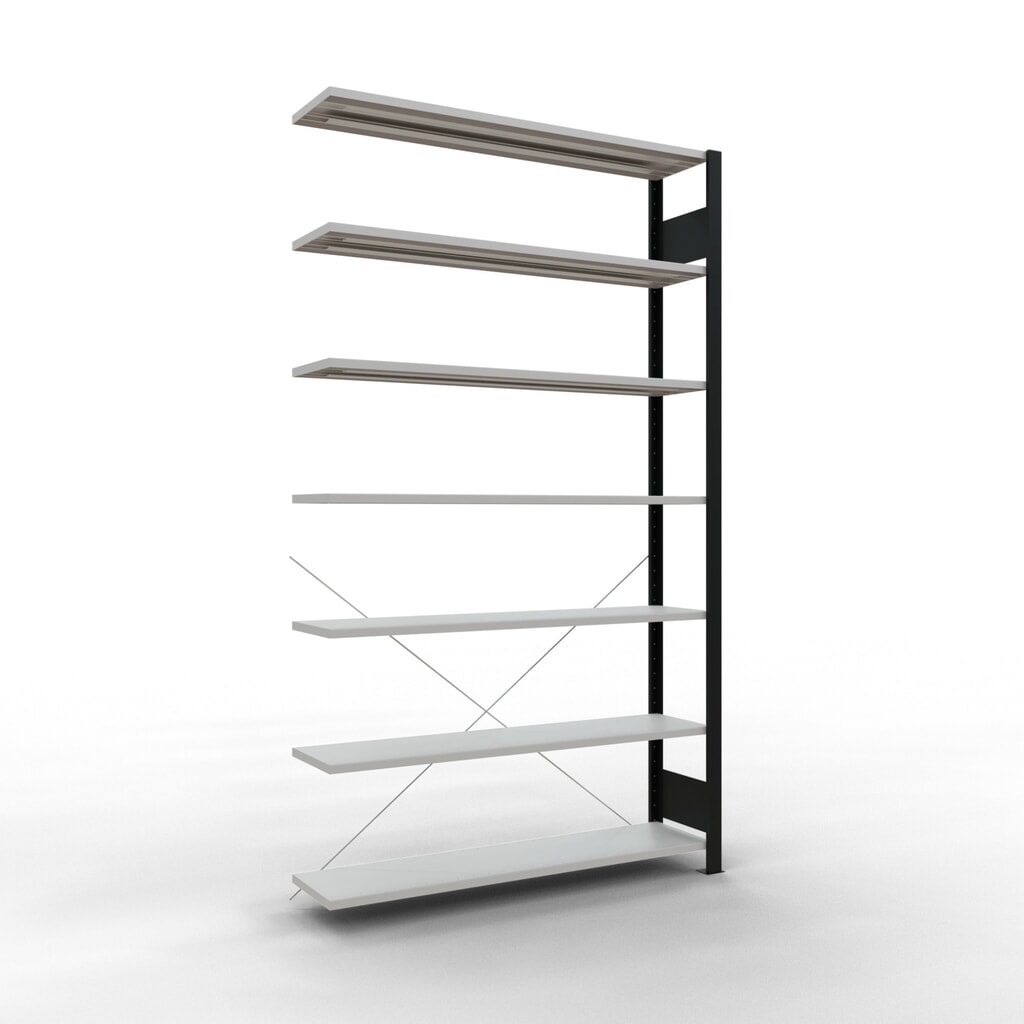 Archiefstelling SCHULTE AV, eenzijdig, zonder eindaanslagen, VL 85 kg, zwart, hxbxd 2.300 x 1.300 x 300 mm Product afbeelding: Archiefstelling SCHULTE AV, eenzijdig, zonder eindaanslagen, VL 85 kg, zwart, hxbxd 2.300 x 1.300 x 300 mm