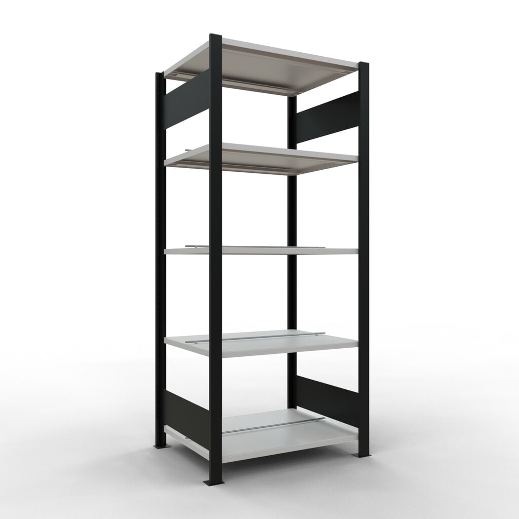 Archiefstelling SCHULTE BV, dubbelzijdig, met middenaanslagen, VL 150 kg, zwart, hxbxd 1.800 x 750 x 600 mm Product afbeelding: Archiefstelling SCHULTE BV, dubbelzijdig, met middenaanslagen, VL 150 kg, zwart, hxbxd 1.800 x 750 x 600 mm