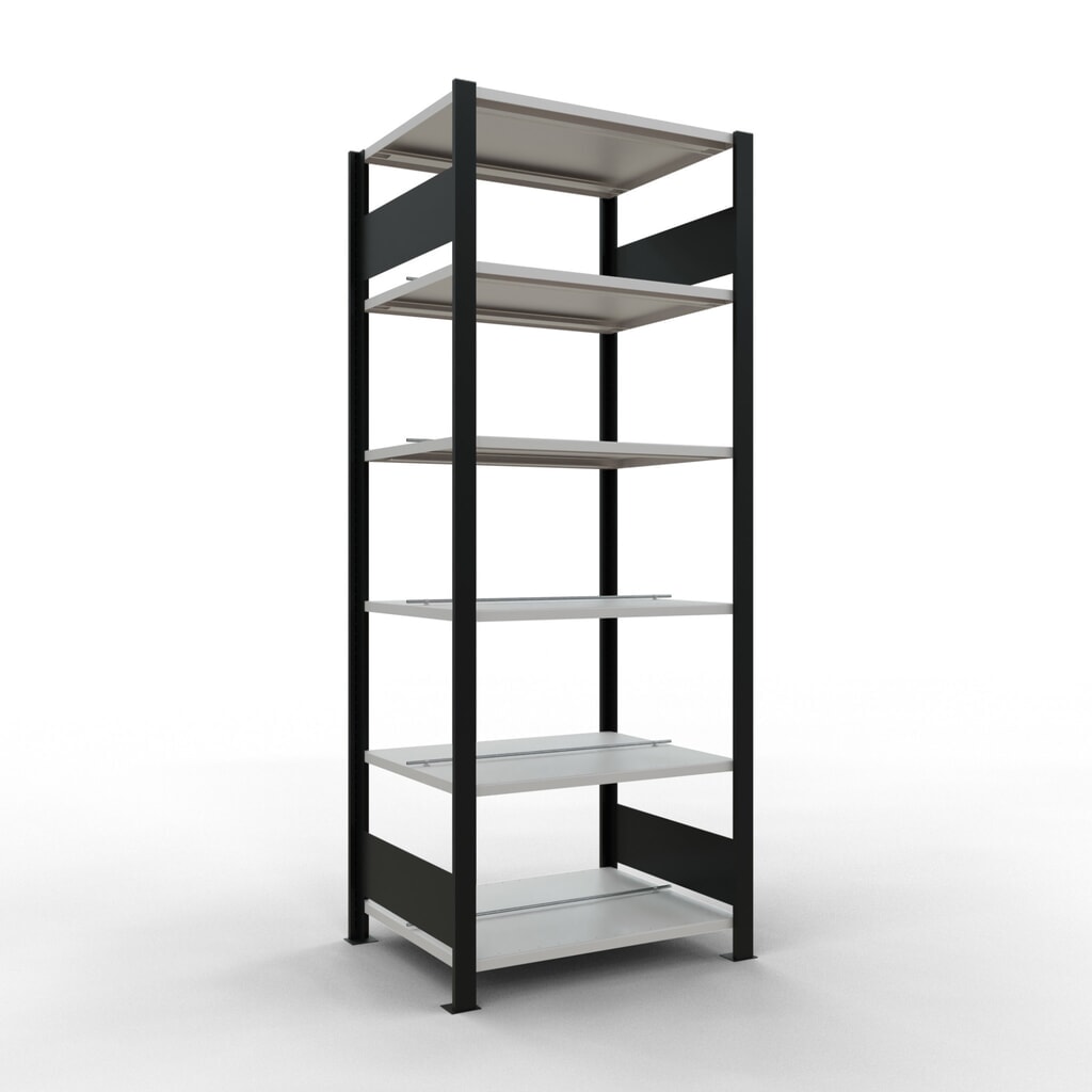 Archiefstelling SCHULTE BV, dubbelzijdig, met middenaanslagen, VL 150 kg, zwart, hxbxd 2.000 x 750 x 600 mm Product afbeelding: Archiefstelling SCHULTE BV, dubbelzijdig, met middenaanslagen, VL 150 kg, zwart, hxbxd 2.000 x 750 x 600 mm