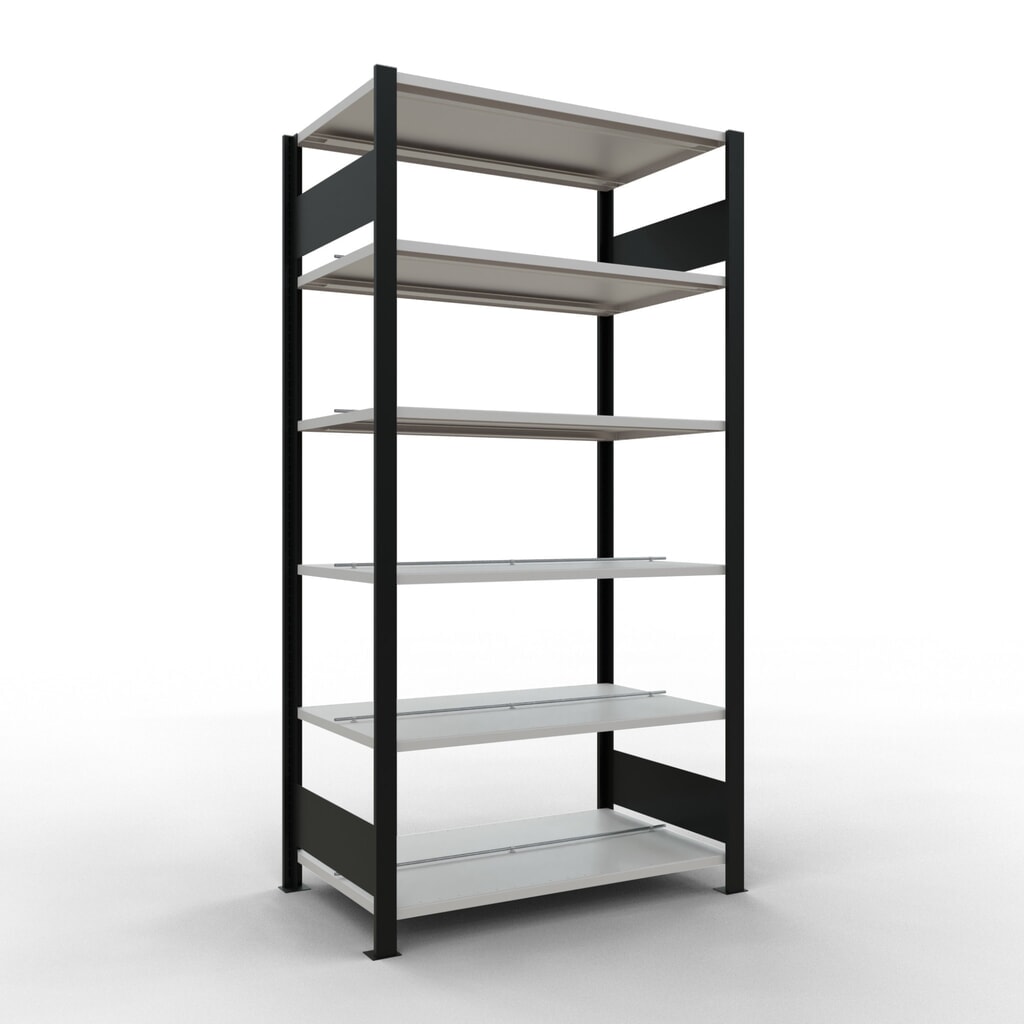 Archiefstelling SCHULTE BV, dubbelzijdig, met middenaanslagen, VL 150 kg, zwart, hxbxd 2.000 x 1.000 x 600 mm Product afbeelding: Archiefstelling SCHULTE BV, dubbelzijdig, met middenaanslagen, VL 150 kg, zwart, hxbxd 2.000 x 1.000 x 600 mm