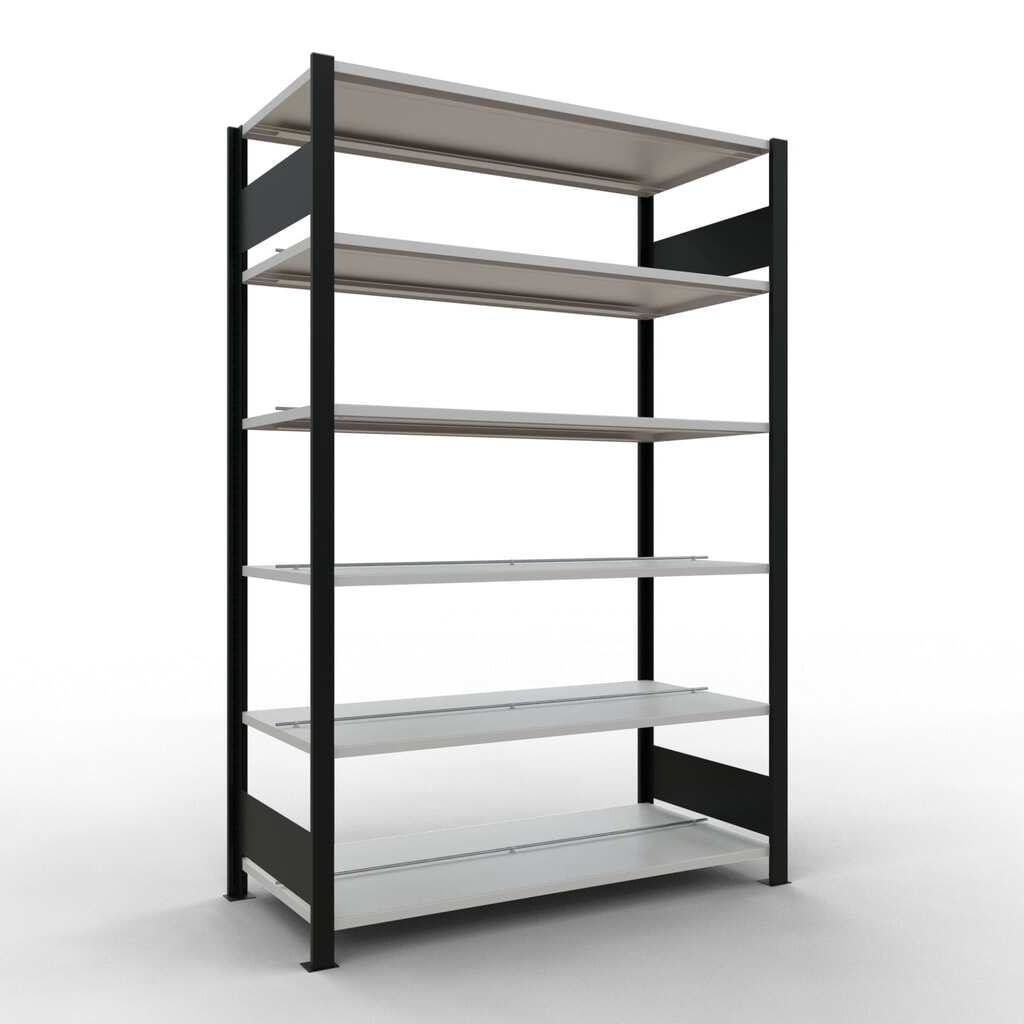 Product afbeelding: Archiefstelling SCHULTE BV, dubbelzijdig, met middenaanslagen, VL 150 kg, zwart, hxbxd 2.000 x 1.300 x 600 mm