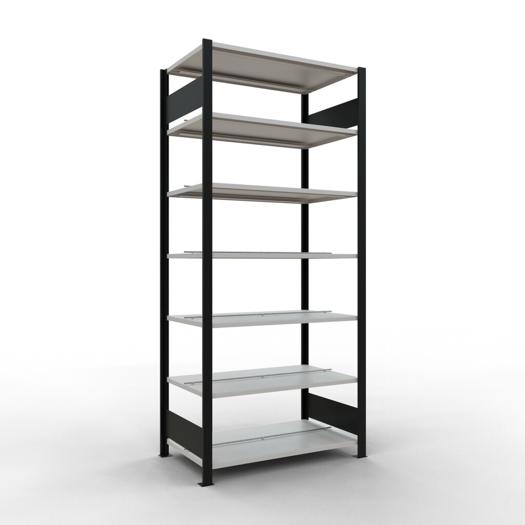 Product afbeelding: Archiefstelling SCHULTE BV, dubbelzijdig, met middenaanslagen, VL 150 kg, zwart, hxbxd 2.300 x 1.000 x 600 mm