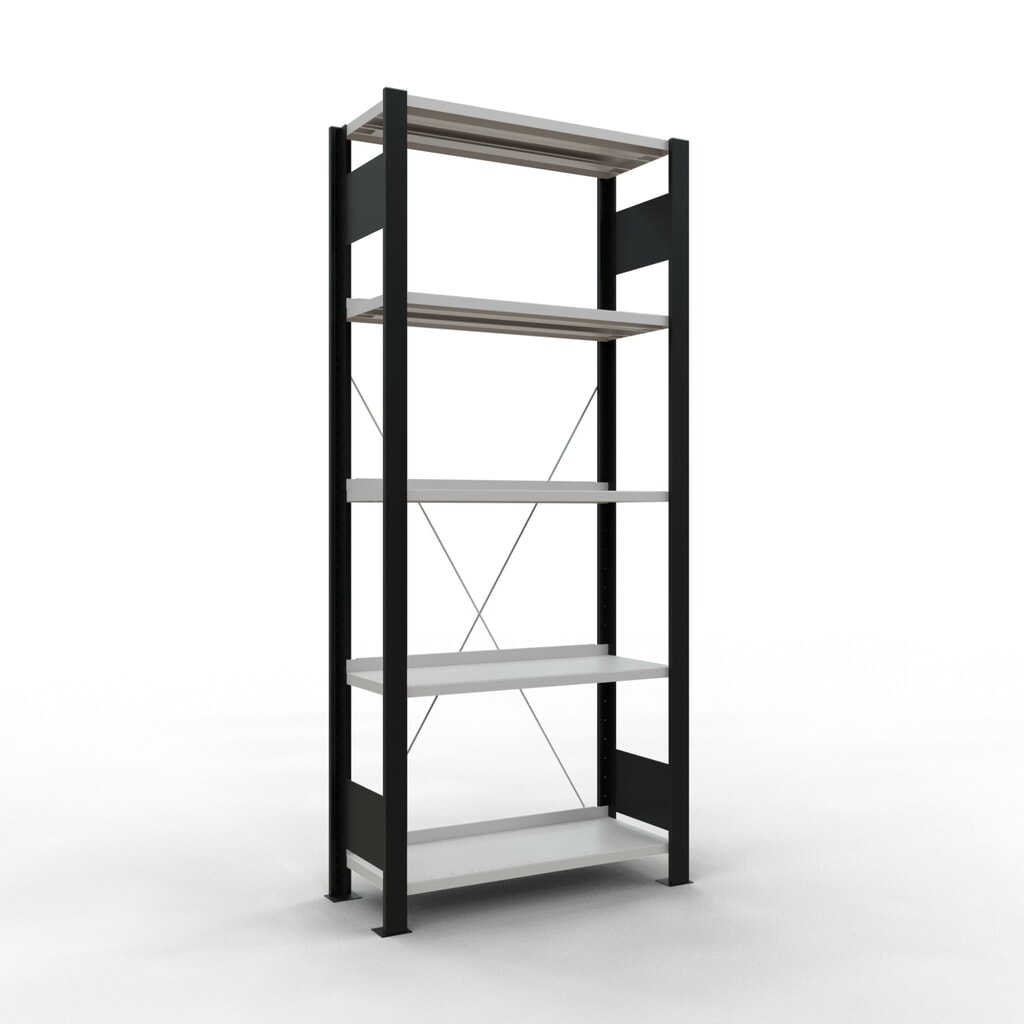 Archiefstelling SCHULTE BV, eenzijdig, met eindaanslagen, VL 85 kg, zwart, hxbxd 1.800 x 750 x 300 mm Product afbeelding: Archiefstelling SCHULTE BV, eenzijdig, met eindaanslagen, VL 85 kg, zwart, hxbxd 1.800 x 750 x 300 mm