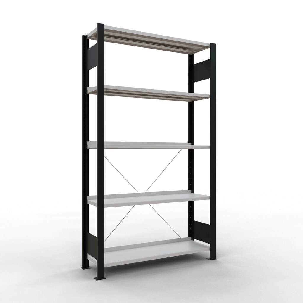 Archiefstelling SCHULTE BV, eenzijdig, met eindaanslagen, VL 85 kg, zwart, hxbxd 1.800 x 1.000 x 300 mm Product afbeelding: Archiefstelling SCHULTE BV, eenzijdig, met eindaanslagen, VL 85 kg, zwart, hxbxd 1.800 x 1.000 x 300 mm