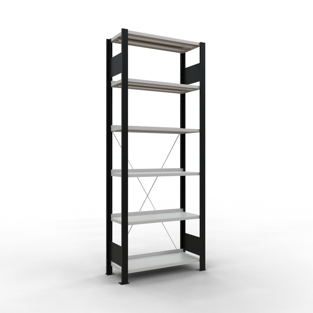 Archiefstelling SCHULTE BV, eenzijdig, met eindaanslagen, VL 85 kg, zwart, hxbxd 2.000 x 750 x 300 mm Product afbeelding: Archiefstelling SCHULTE BV, eenzijdig, met eindaanslagen, VL 85 kg, zwart, hxbxd 2.000 x 750 x 300 mm