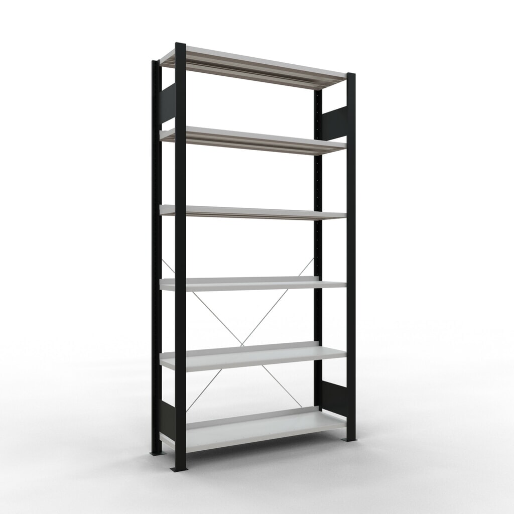 Product afbeelding: Archiefstelling SCHULTE BV, eenzijdig, met eindaanslagen, VL 85 kg, zwart, hxbxd 2.000 x 1.000 x 300 mm