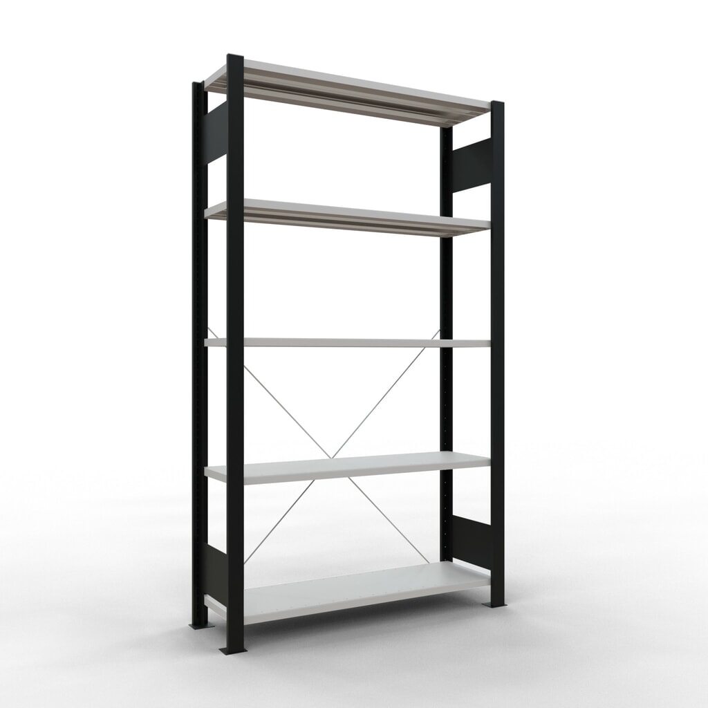 Archiefstelling SCHULTE BV, eenzijdig, zonder eindaanslagen, VL 85 kg, zwart, hxbxd 1.800 x 1.000 x 300 mm Product afbeelding: Archiefstelling SCHULTE BV, eenzijdig, zonder eindaanslagen, VL 85 kg, zwart, hxbxd 1.800 x 1.000 x 300 mm