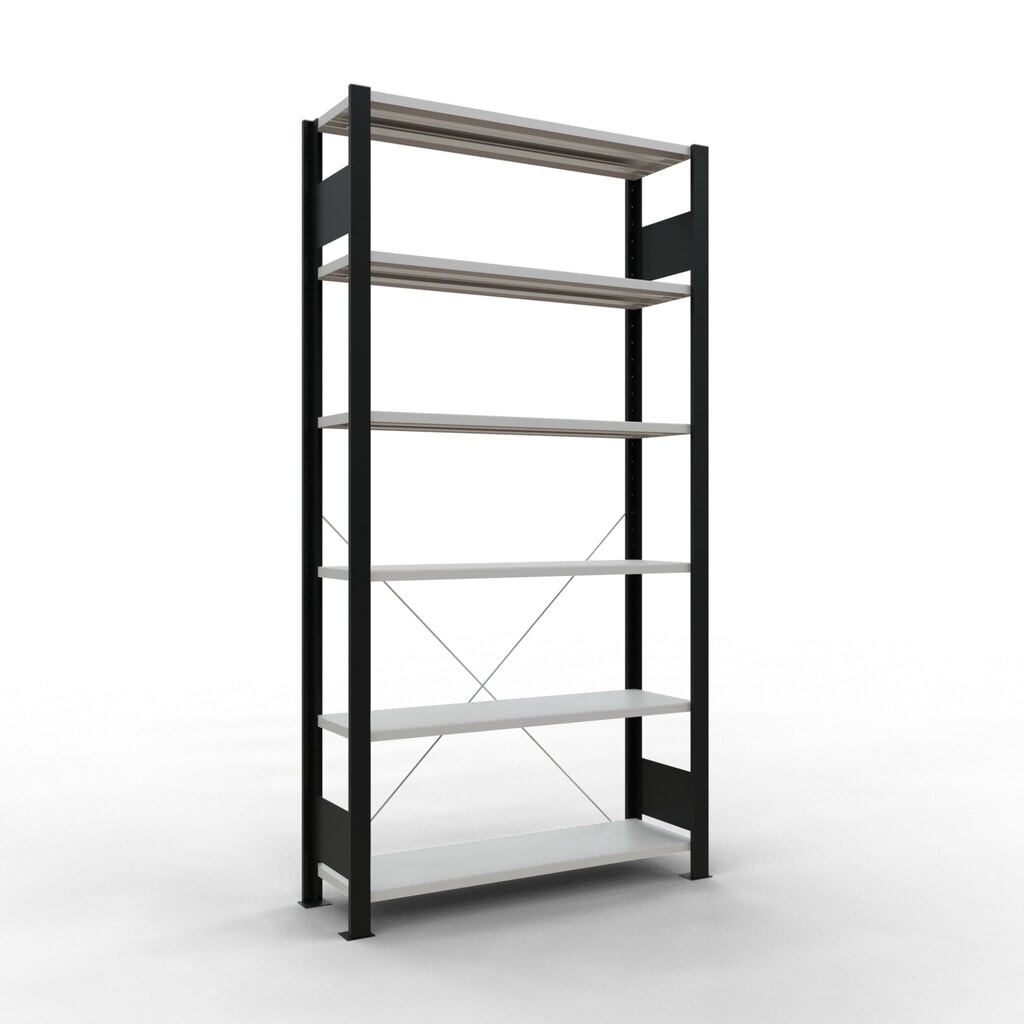 Archiefstelling SCHULTE BV, eenzijdig, zonder eindaanslagen, VL 85 kg, zwart, hxbxd 2.000 x 1.000 x 300 mm Product afbeelding: Archiefstelling SCHULTE BV, eenzijdig, zonder eindaanslagen, VL 85 kg, zwart, hxbxd 2.000 x 1.000 x 300 mm