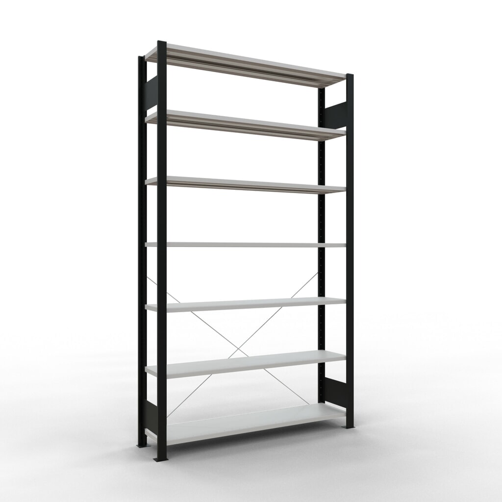 Archiefstelling SCHULTE BV, eenzijdig, zonder eindaanslagen, VL 85 kg, zwart, hxbxd 2.300 x 1.300 x 300 mm Product afbeelding: Archiefstelling SCHULTE BV, eenzijdig, zonder eindaanslagen, VL 85 kg, zwart, hxbxd 2.300 x 1.300 x 300 mm