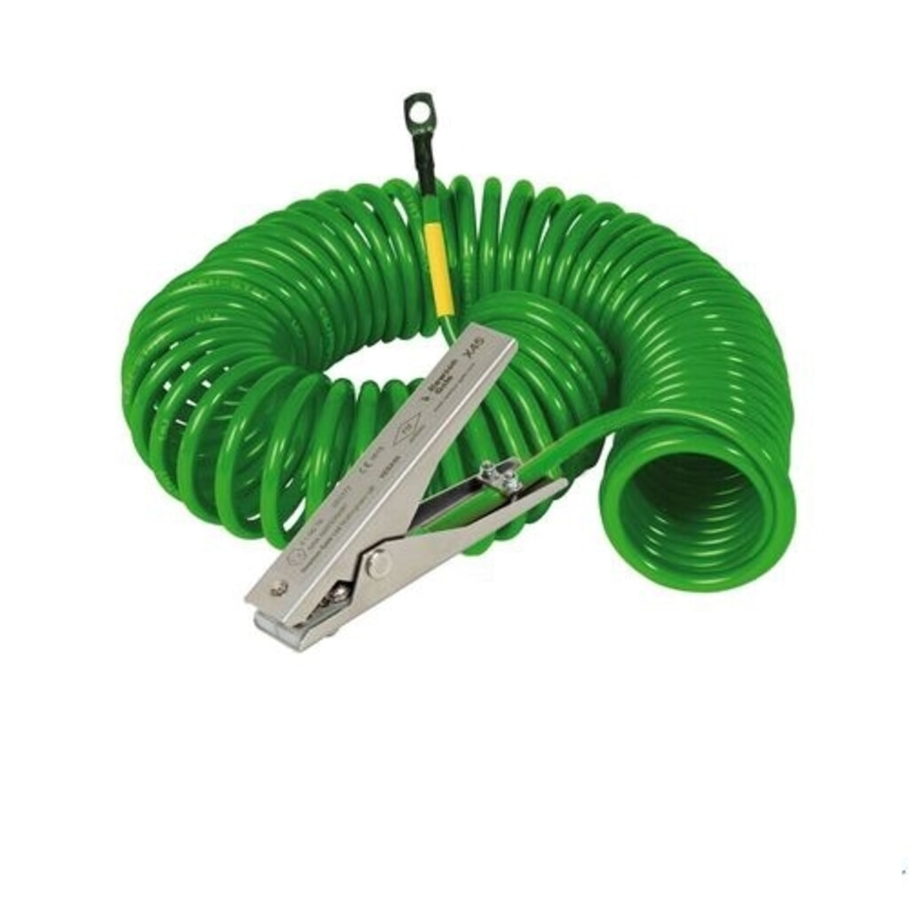 Product afbeelding: Denios spiraalvormige aardingskabel, 1 roestvrijstalen aardingsklem MD 120 mm, 3 m verlengstuk, ATEX
