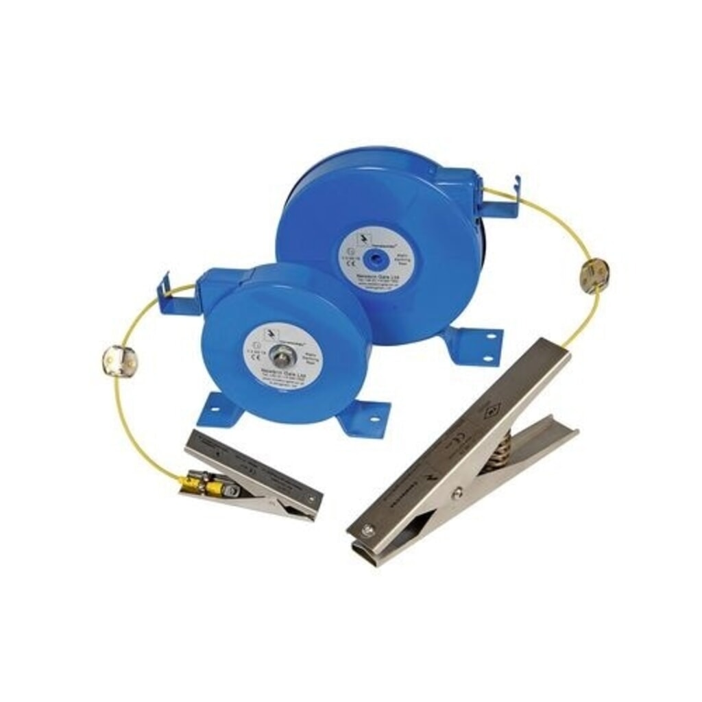 Denios ontlaadingsrol met aardingsklem van roestvrij staal, medium duty, 120 mm, 6,2 m, ATEX Product afbeelding: Denios ontlaadingsrol met aardingsklem van roestvrij staal, medium duty, 120 mm, 6,2 m, ATEX